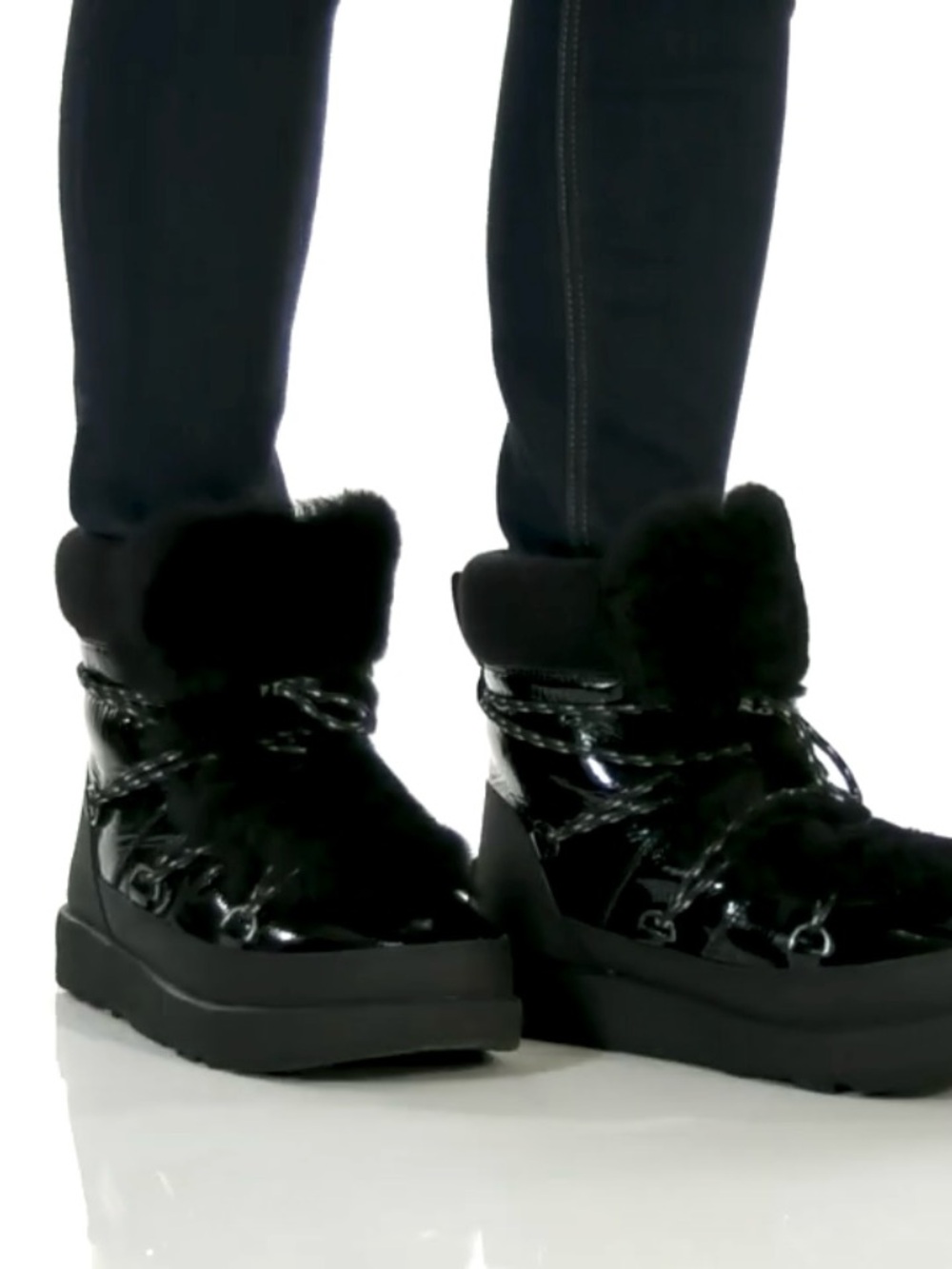 UGG Highland black shearling fur and patent waterproof winter boots 10.5 or 11